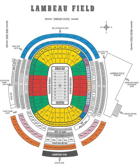 Green Bay Packers Tickets. . Lambeau field seating chart with rows and seat numbers